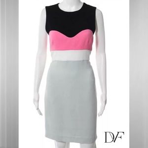 DIANE VON FURSTENBERG Pink/Gray Colorblock Dress